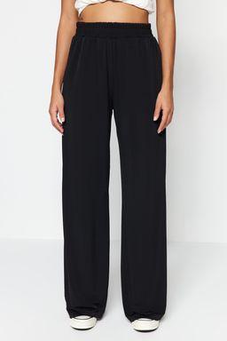 Siyah Wide Leg/Rahat Kesim Yuksek Bel Esnek Orme Pantolon TWOSS23PL00129