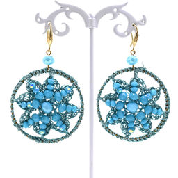 Серьги ручной работы астра в оплетении цв.бирюзовый