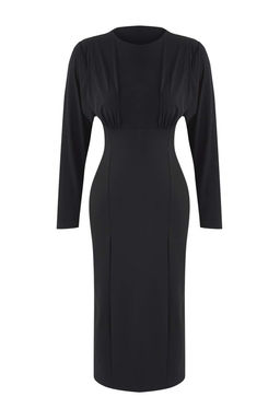 Siyah Duz Ustu Dokumlu Bodycon Midi Orme Elbise TWOAW26EL00200 - Trendyolmilla фото 5