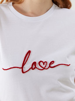 LC Waikiki Beyaz Bisiklet Yaka Nak__l_ Kad_n Ti__rt