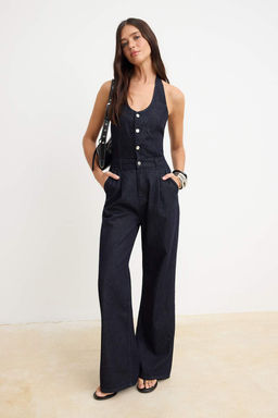 Lacivert Halter Yaka Genis Paca Denim Tulum TWOSS26TU00030 - Trendyolmilla фото 3