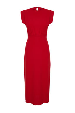 K?rm?z? A Kesim Bisiklet Yaka Kolsuz Aerobin Midi Dokuma Elbise TWOSS24EL00601