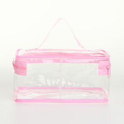Косметичка-сундучок на молнии, маленькая, с ручкой, прозрачная, розовая - Simaland фото 2