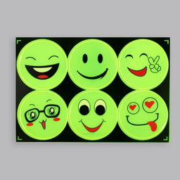 Цена за 5 шт. Светоотражающие наклейки «Смайлы», d=6.5 см, 6 шт. на листе, салатовые