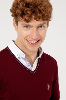 U. S. Polo Assn Мужской базовый трикотажный свитер бордового цвета с v-образным вырезом