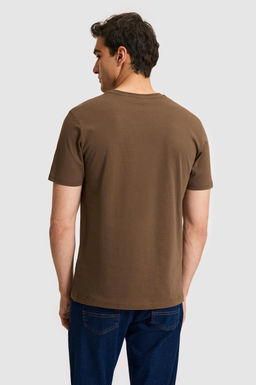 Erkek Regular Fit V Yaka Kahverengi Basic Ti__rt