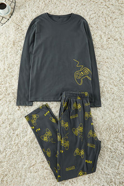 Antrasit Erkek Regular Fit Bask?l? Orme %100 Pamuk Pijama Tak?m? TMNAW24PT00012