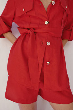 CHAQUETA SAFARI CON LINO CINTUR?N / Rojo - Zara фото 4
