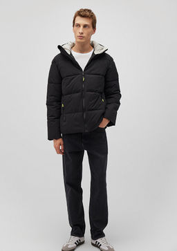 Kapusonlu Siyah Sisme Mont - Mavi фото 3