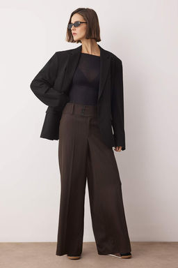 Kahverengi Cizgili Bel Detayl? Dokuma Pantolon TWOAW26PL00168 - Trendyolmilla фото 2