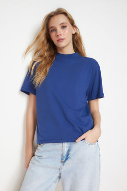 TRENDYOLMILLA Beyaz %100 Pamuk Basic Regular/Normal Kal?p Dik Yaka Orme T-Shirt TWOAW20TS0096  фото 39