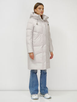 Куртка зимняя с капюшоном удлиненная стеганная бежевого цвета 9650B - Mtforce фото 4