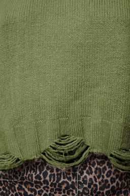 Haki Crop Genis Kal?p Yumusak Dokulu Ak?tma Detayl? Triko Kazak TWOAW24KZ00319