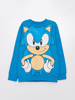 Bisiklet Yaka Sonic Bask?l? Uzun Kollu Erkek ?ocuk Sweatshirt