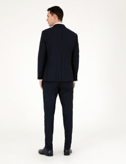 Lacivert Ex. Slim Fit _izgili Kruvaze Y_n Kar___ml_ Tak_m Elbise