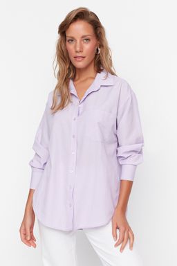TRENDYOLMILLA Beyaz Tek Cepli Boyfriend/Genis Kal?p Pamuklu Dokuma Gomlek TWOAW20GO0115 фото 34