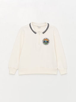 Rahat Kal?p Polo Yaka Bask?l? Erkek ?ocuk Sweatshirt