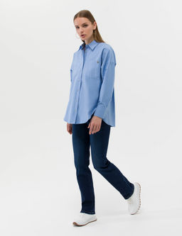 A__k Mavi Oversize Uzun Kollu G_mlek