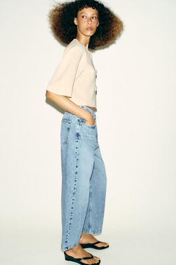 Z1975 MID-WAIST BARREL JEANS WITH PRESSED CREASE - Zara фото 3