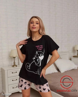 пижама женская с шортами,с принтом кошки - Bruno фото 3