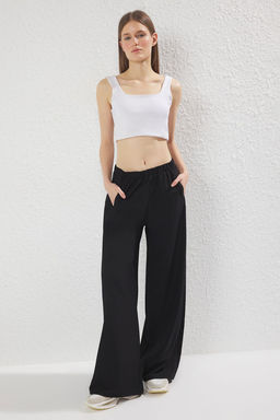 Siyah Spor Likra Fermuarl? Cep Detayl? Yazl?k Rahat Spor Orme Esofman Alt? THMSS25EA00007 - Trendyolmilla фото 2