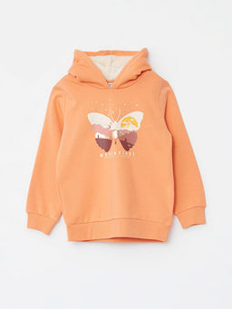 Kap??onlu Bask?l? Uzun Kollu K?z ?ocuk Sweatshirt