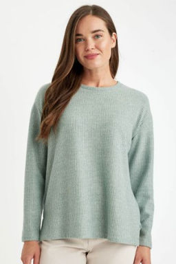 Relax Fit Bisiklet Yaka Fitilli Kaskorse Y?rtmacl? Basic Duz Sweatshirt