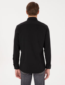 Siyah Esnek Slim Fit _izgili Uzun Kollu G_mlek