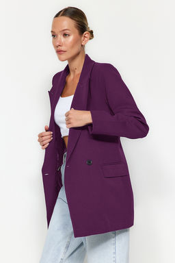 TRENDYOLMILLA Siyah Regular Astarl? Kruvaze Kapama Dokuma Blazer Ceket TWOSS20CE0059  фото 2