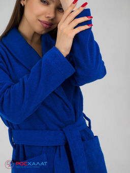 Женский махровый халат с шалькой синий МЗ-02 (89)