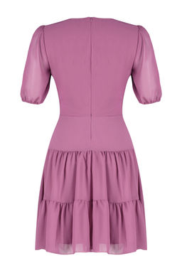 Pembe Belden Ac?lan Volanl? Sifon Astarl? Mini Dokuma Elbise TWOSS24EL00634 - Trendyolmilla фото 8