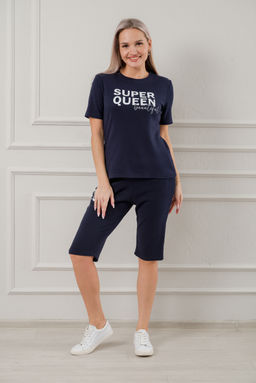 Пижама женская из бридж и футболки из интерлока Королева темно-синий - Амадэль фото 11