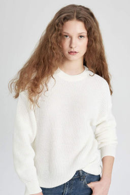 Regular Fit Bisiklet Yaka Selanik Kumas Basic Duz Triko Kazak - Defacto фото 2