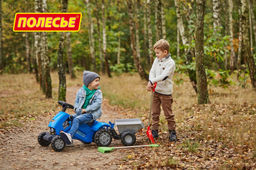 Каталка-трактор с педалями Turbo-2 (синяя) с полуприцепом - Полесье фото 7