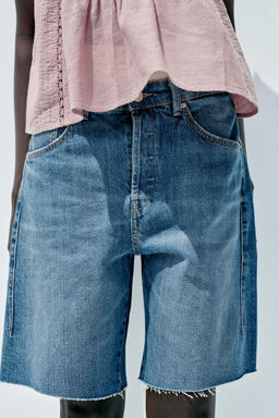 TRF MID-WAIST BELT LOOP DENIM BERMUDA SHORTS - Zara фото 17