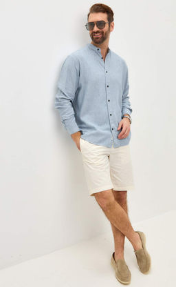 Рубашка д/р лен F511-0480 l.blue