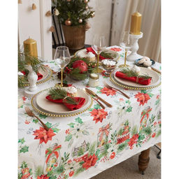 Скатерть новогодняя «Этель» Christmas red flowers 149×110 см с ГМВО, 100% хлопок, саржа 190 г/м²