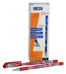 Цена за 2 шт. Ручка шариковая Linc Glycer красная 0,7 мм, прозрачный круглый корпус, грип, игольчатый на...