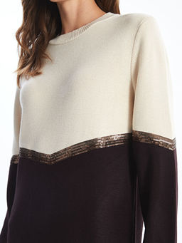 Bisiklet Yaka Renk Bloklu Kad?n Triko Elbise