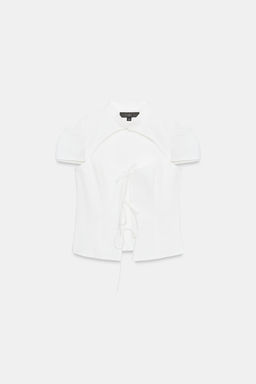 CAMISA POPEL?N ABERTURA LAZADAS / Blanco - Zara фото 4