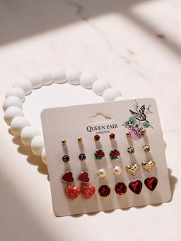 Цена за 2 шт. Серьги пусеты QF «Романтика», 12 пар, сердечки, цветные в золоте