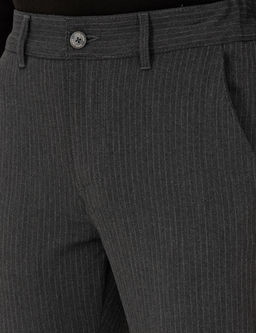 Antrasit Slim Fit _izgili Kanvas Pantolon