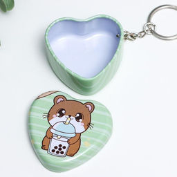 Шкатулка на кольце металл сердце "Зверушка с чаем" МИКС 2,2х4,8х4,8 см