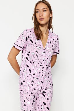 Trendyolmilla Ac?k Pembe %100 Pamuklu Eglence Desenli Biyeli Orme Pijama Tak?m? THMSS19IP0037 фото 3