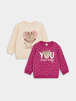 Bisiklet Yaka Uzun Kollu Bask?l? K?z Bebek Sweatshirt 2li