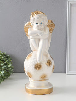 Фигура "Ангел на шаре" белый, 14х15х40 см