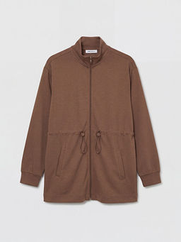 Dik Yaka B?zg?l? Kad?n Fermuarl? Sweatshirt