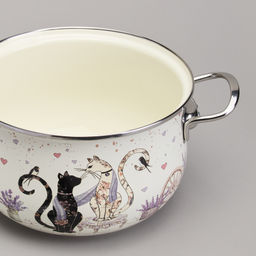 КАСТРЮЛЯ AGNESS ЭМАЛИРОВАННАЯ СО СТЕКЛЯННОЙ КРЫШКОЙ СЕРИЯ LAVANDER CATS, 3,8 Л ДИА. 22СМ фото 6