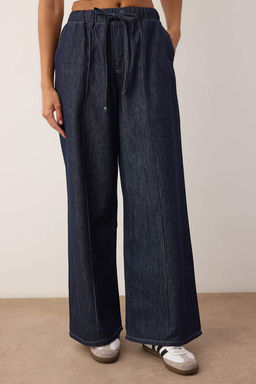 Koyu Mavi Beli Baglama Detayl? Yuksek Bel Ekstra Wide Leg Jeans TWOAW26JE00236 - Trendyolmilla фото 3