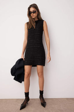 Trendyolmilla Siyah Tuvit Gorunumlu Triko Mini Elbise TWOAW25EL00542  фото 12